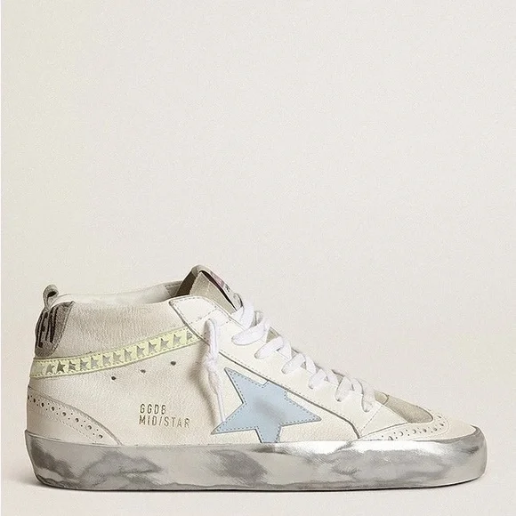 Golden Goose Mid Star Sneaker White Leather/Ice/Blue/Yellow/Metallic sz 38 NIB - Picture 2 of 14
